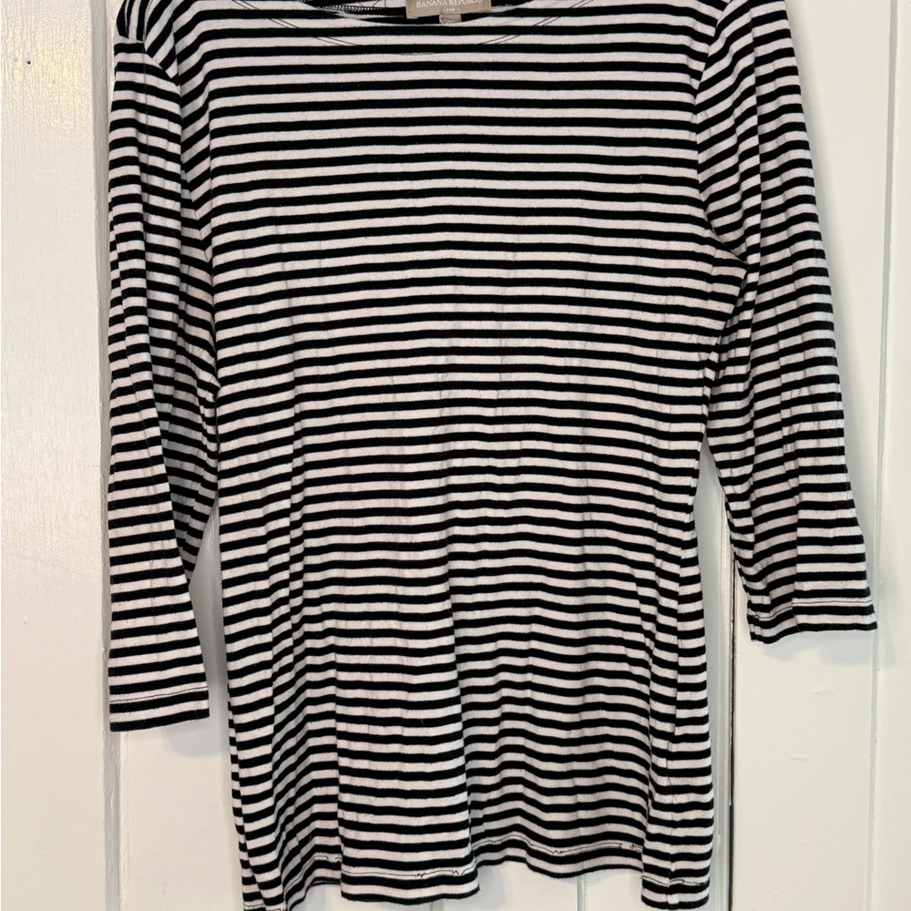 Banana Republic Black and White Striped Boat Neck Top